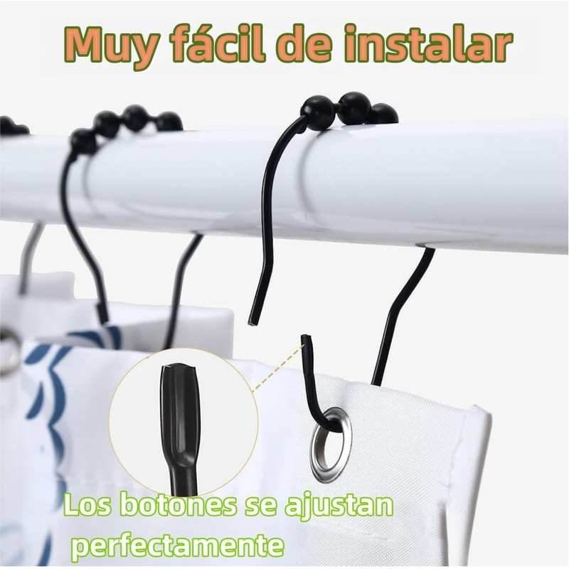 Ganchos de Cortinas para Baño de Doble Gancho Deslizable,3.6cm×7.5cm ，30pcs
