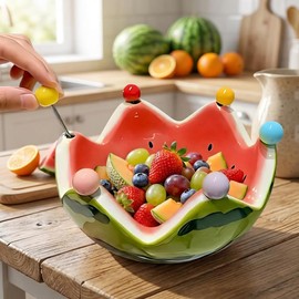 Tazas de Helado de Sandía de Cerámica, 8.5 oz Reutilizables, Cuencos de Postre con Temática de Verano, Tazas de Yogurt, Utensilios de Cocina Divertidos