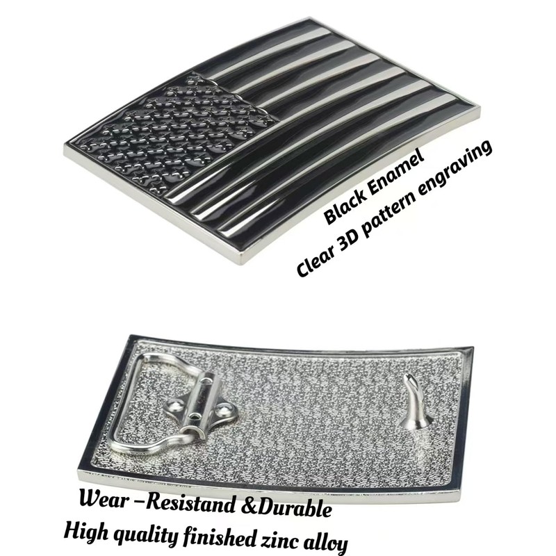 POSKLA Native American Flag Square Belt Buckle Black Enamel Medium