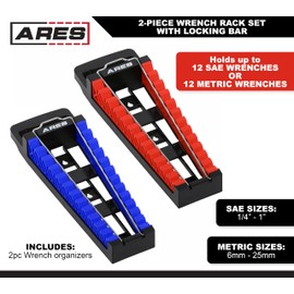 ARES 62043 – 2-Piece Wrench Rack Set with Locking Bar - SAE Rack Holds 1/4-Inch to 1-Inch Sizes - Metric Holds 6 to 25mm Sizes – Locking Metal Clip Secures Wrenches