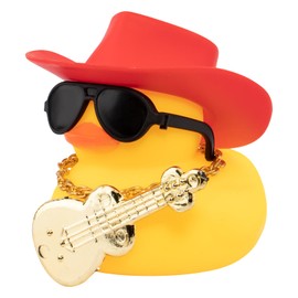 wonuu - Decoración de pato de goma para coche, diseño de pato de coche, accesorios de decoración con mini sombrero, instrumentos musicales, sombrero de vaquero rojo C
