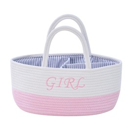 AOFANGSHIYE Nappy Caddy Organiser with Handle, Baby Nappy Caddy with Dividers, Nappy Organiser Basket for Baby Boy/Girl (Pink)