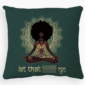 Voatok Bohemia Mandala Black Girl Throw Pillow Case, 18 x 18 inch, Yoga Meditation Decor Cushion Cover, Yoga Room Decor, Gifts for Sister Daughter, Asian Africa Girl