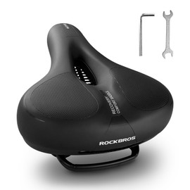 ROCKBROS Comfortable Bike Seat Bicycle Saddle for Men Women Waterproof Wide Soft Bike Cushion Dual Shock Absorbing Bike Accessories Fit for Mountain Road Bike with Reflective Strip