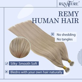 RUNATURE Nano Beads Hair Extensions Human Hair Blonde Highlight Dark Blonde Nano Ring Hair Extensions Remy Blonde Nano Beads Hair Extensions Real Human Hair 20 Inch 50 Gram
