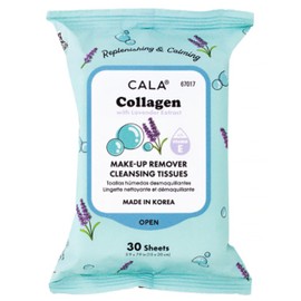 CALA Makeup Remover Cleansing Tissues: Collagen with lavender (30 Sheets) - Gentle, Hydrating, and Effective Makeup Removal for All Skin Types (30ct, COLLAGEN + Lavender, Pack of 1)