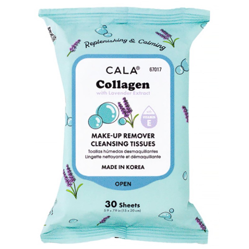 CALA Makeup Remover Cleansing Tissues: Collagen with lavender (30 Sheets)