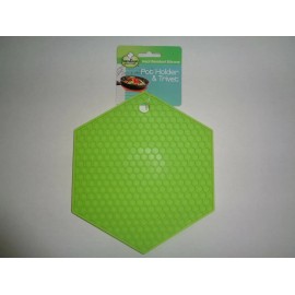 Hometown Gourmet Silicone Pot Holder Trivet Heat Resistant Hexagon Shaped 7.5" - Green