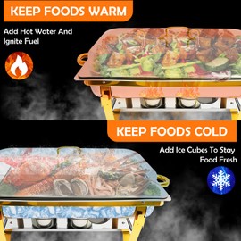 ALSO GO 4 Pack 9QT Chafing Dishes for Buffet, Gold and Silver Stainless Steel Chafing Dishes Buffet with 4 Full Size Pans, Food Warmer Complete Sets for Catering Events Parties Dinners