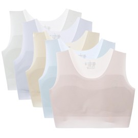Herepai - Bralettes de entrenamiento para niñas, sin costuras, chaleco a rayas con acolchado, Multicolor 5 Pack, 12-14 años