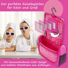 GRINSEZWERGE Children's Toiletry Bag, Travel Toiletry Bag for Hanging, Cosmetic Bag, Wash Bag, Travel Bag, Cosmetic Bag, Travel Accessories, Emma Unicorn (Pink), Modern