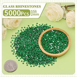 5000PCS SS6/2mm Crystal Rhinestones (Emerald Green) with 2Pcs 10ml B7000 Jewelry Glue, Bedazzling Flatback Glass Rhinestones for Crafting, Gems Diomand Charms for Tumbler Shoes Clothing Mugs Nail Art