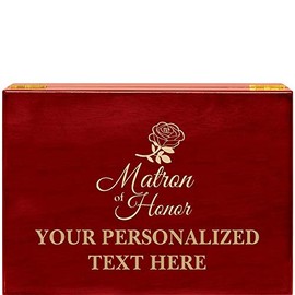 Crown Awards Matron of Honor Rosewood Humidor Gift, Customize with Your Own Text Engraving Prime
