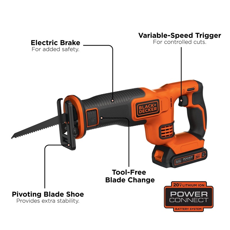 BLACK+DECKER 20V MAX* Cordless Reciprocating Saw Kit (BDCR20C)