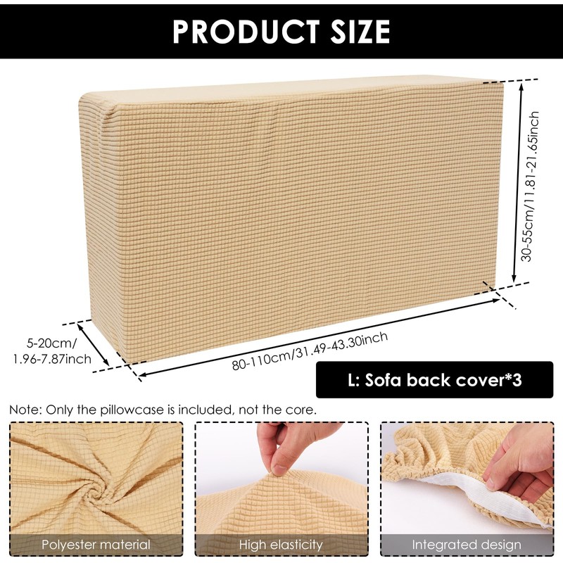3 Pcs Couch Back Cushion Covers, Soft Polyester Backrest Cushion