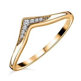 TJC White Diamond Wishbone Ring for Women Size K with Prongs Setting in Yellow Gold Plated 925 Sterling Silver April Birthstone Metal Wt. 1.9 Grams