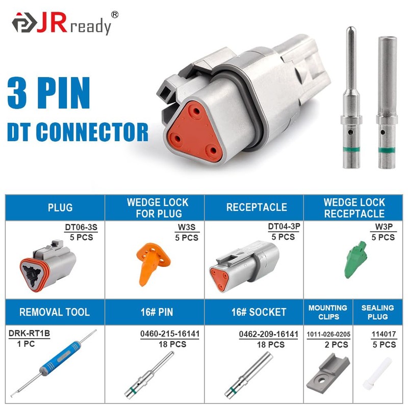 JRready Deutsch Connector 3 Pin Connector Kits with Size 16