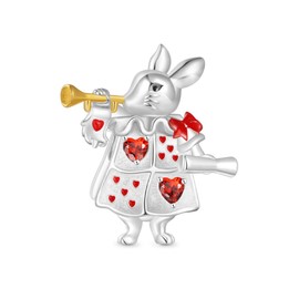 GNOCE Alice's Adventures in Wonderland White Rabbit Charm 925 Sterling Silver Charm Fit Bracelet/Necklace Jewellery Gift for Women Girls Wife Daughter