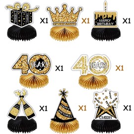 40th Birthday Decorations, 8pcs 40th Birthday Centerpieces for Table Decorations, Birthday Honeycomb Centerpieces, Birthday Party Photo Booth Props, Birthday Party Supplies for Men and Women