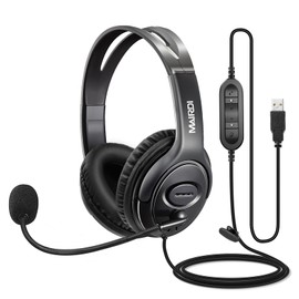 USB Headset with Noise Cancelling Microphone for Office Call Center Skype Teams Business Softphone Conference, Stereo PC Headphone w/ Mic Mute for Voice Recognition Speech Dictate School Education