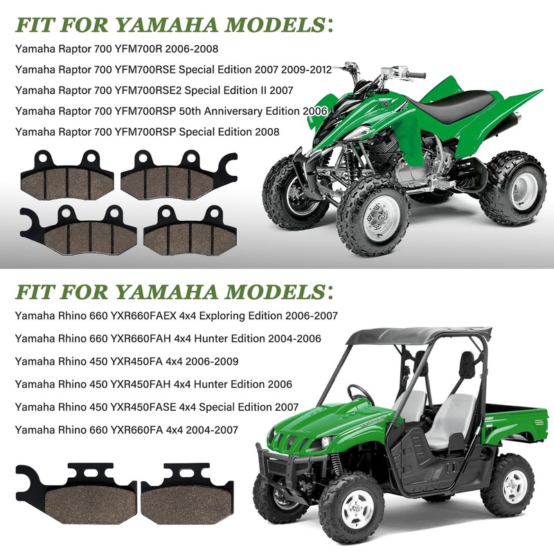Brake Pads Front and Rear Compatible with Yamaha Rhino 660