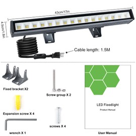 Warm White Wall Washer Light 17 Inch 2 Pack, 3000K Patio Flood Light 48W, IP66 Outdoor Bar Light for Landscape, Church, Yard, Garden, Building