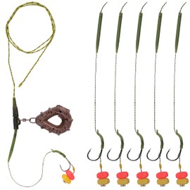 Carp Fishing Hair Rigs Kit, Carp Fishing Accessories Set Boilies Tackle Rigs with Flat Pear Sinker with Rolling Quick Change Swivels Barbed Hook Sinker Corn Bait
