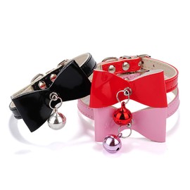 Cat Collar, Pet Collar, 5 Holes, Adjustable, Genuine Leather Padded, Safety Bell Included, Safety Buckle, Bell Included, Stylish, Japanese Style, Modern, Ultra Thin, 3-Piece Set, Cat Collar, Ribbon