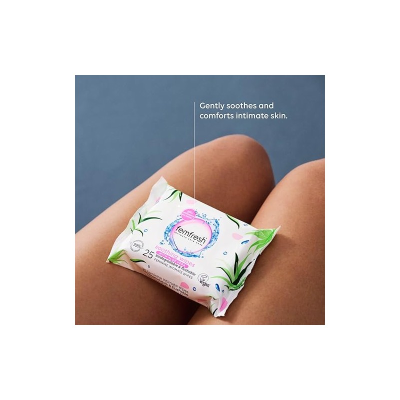 Femfresh Soothing Intimate Wipes, Flushable & Biodegradable Feminine Wipes with