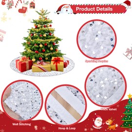 BSHSPX White Christmas Tree Skirt 21 Inch Glitter Sequin Tree Skirts for 4 FT Christmas Tree Embroidered Velvet Christmas Tree Skirt Decorations Small Xmas Tree Skirt Mat for Holiday Family Home Tree