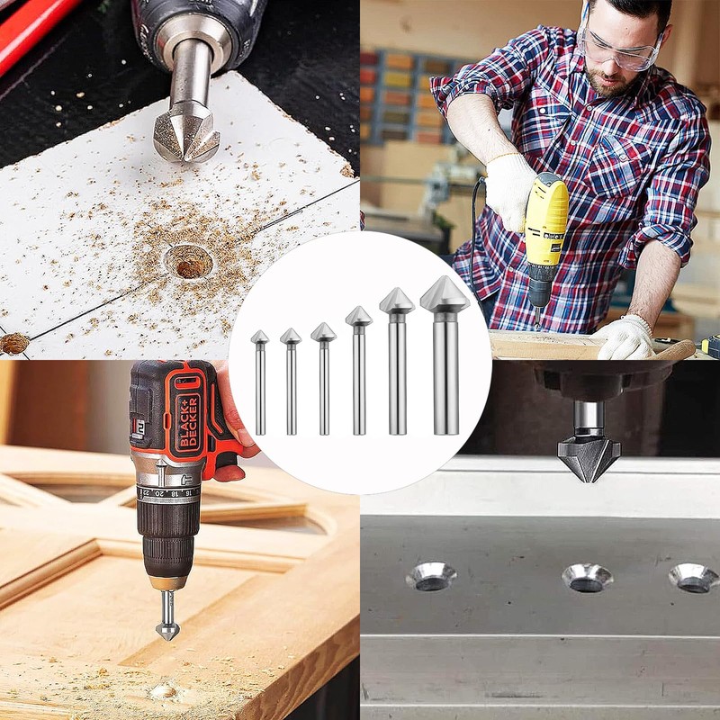 Begpoee 6-Piece HSS 90 Degree Countersink Drill Set, Countersink Drill