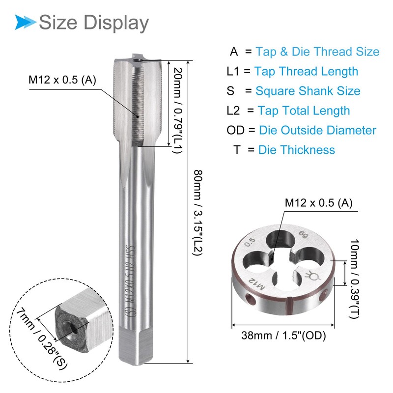 CoCud Tap Dice Tap & Die Set M12 x 0.5