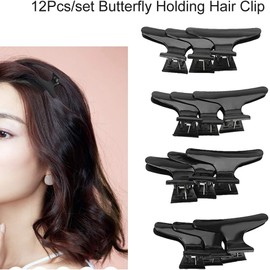 Pinzas de mariposa, 12 pinzas para el pelo de salón, pinzas para peluquería, herramienta de peluquería para peinar, seccionar, cortar y colorear (negro)