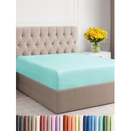 Queen Size Fitted Bed Sheet - Hotel Luxury Single Fitted Bottom Sheet Only - Fits Mattress Between 8 to 16 inches - Deep Pockets, Extra Soft and Wrinkle Free - Comfy Breathable & Cooling - Spa Blue