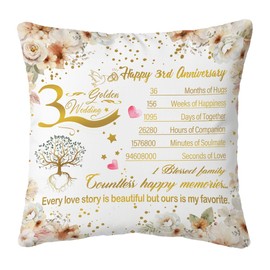 TAGDANK - Regalos de boda de 3 años para ella, fundas de almohada de 3 años para ella, fundas de almohada de 45 x 45 cm, el mejor regalo romántico de 3er aniversario de matrimonio para mujeres, regalo