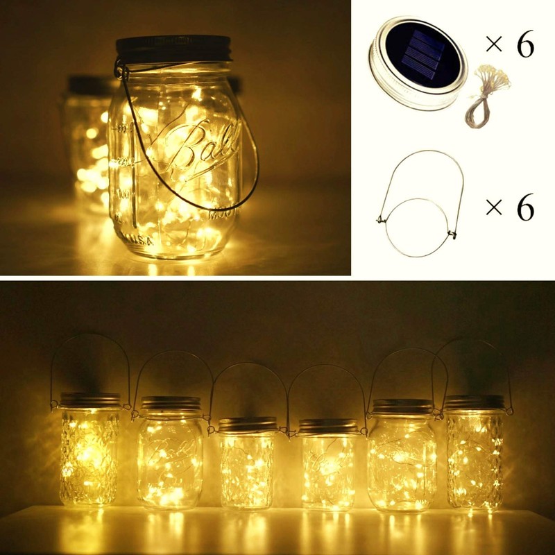 Cynzia Solar Mason Jar Lights, 6 Pack 20 LED Fairy