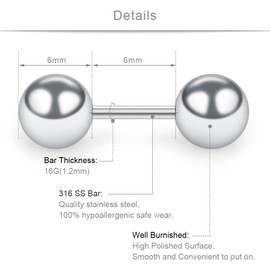 SCERRING 4 Pairs 16G 1/4" Stainless Steel Polished Ball Barbell Helix Cartilage Tragus Ear Lobe Stud Earring for Men Women 3-6mm - Silver