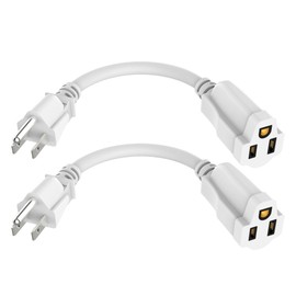 2 Pack Power Extension Cord 0.5FT/6Inch, Short 3 Prong Electric Extension Cable Outlet Saver, Single Outlet, Heavy Duty, Waterproof, Flexible, 16 AWG, 13A 125V, Outdoor & Indoor Extender Wires(White)