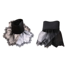 Vpang 1 Pair Women's Wrist Cuffs Flower Embroidery Lace Pleated Horn Cuffs Detachable Shirt False Sleeves (Black)