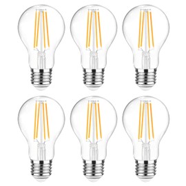 Ascher 60 Watt Equivalent, E26 LED Filament Light Bulbs, Warm White 2700K, Non-Dimmable, Classic Clear Glass, A19 LED Light Bulb with 80 CRI, Pack of 6