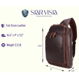 STAR VISTA Caracalla Full Grain Leather Sling Bag, Crossbody Chest Bag, Minimalist Design, Casual Daypack, YKK Zippers (Medium (12.9" Tablet))