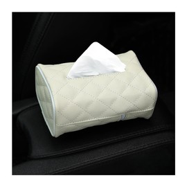 Car Tissue Holder, Sun Visor Hanging Tissue Box, Microfiber Leather Napkin Holder for Backseat Headrest Center Console, Universal Mask Dispenser Tissue Case Car Truck Accessories (Beige)