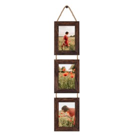 4x6 Picture Frames Collage, 3 Openings 4 x 6 Vertical Hanging Photo Frames Display 4 by 6 inch Pictures for Wall Decor, Distressed Brown