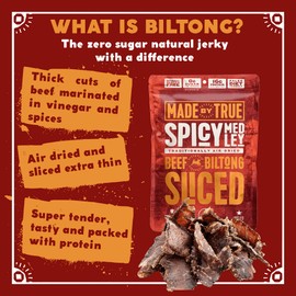 Made by True Beef Sliced Bites - All Natural,True Jerky Biltong - High Protein, Keto, Paleo & Whole30 Diet - Sugar-Free, Gluten-Free, Carb-Free, Snack Packs (Spicy Medley, 2 Ounce (Pack of 2))