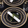 EcoQuality 7.5" inch Round Black Plastic Plates with Gold Rim