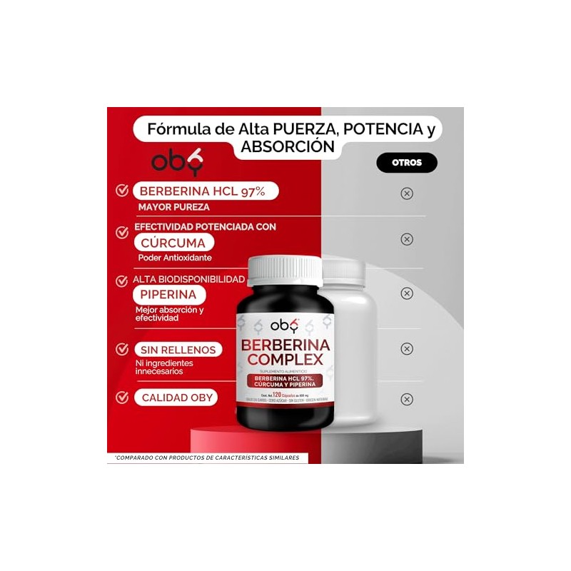 Berberina HCl Pura 120 caps Potenciada con Piperina y Cúrcuma