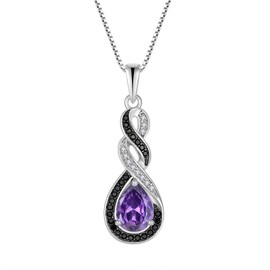 Raymard Two Tone Infinity Necklace for Womens, 925 Sterling Silver Black and White Pendant, Teardrop Bithstone Jewelry for Women-created amethyst