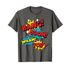 Bang Boom Pow Wham Comic Bubbles Grey T-Shirt