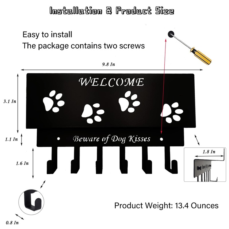 Dog Leash Holder for Wall, Storage and Mail Organizer, Key