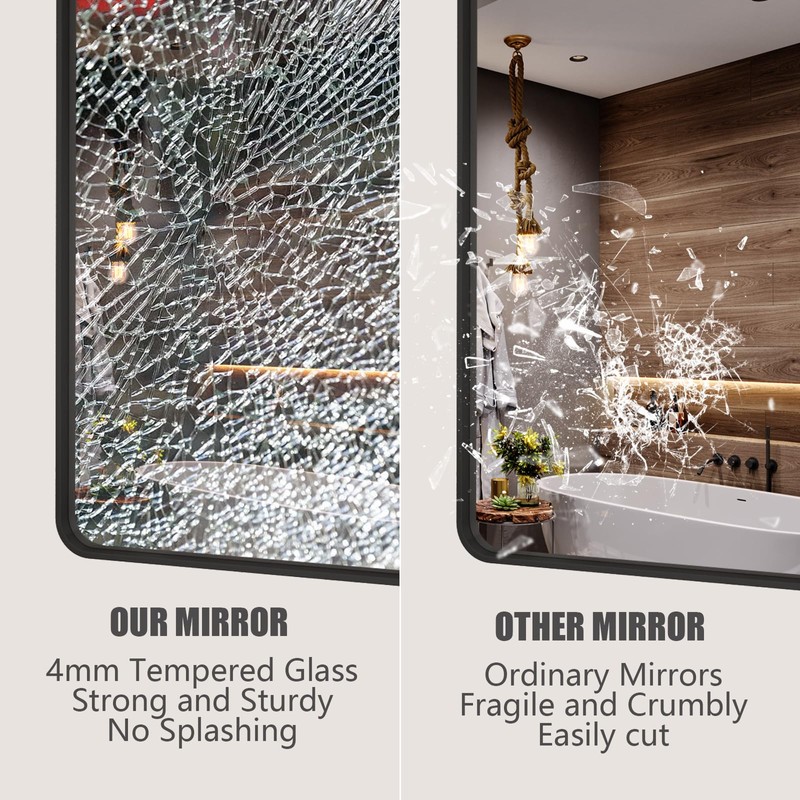 CHARMOR 60x28 Black Framed Bathroom Mirror, Large Matte Black Bathroom